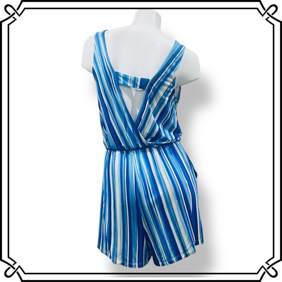 TART Sleeveless Faux Wrap Striped Romper with Pockets - Size L - Picture 2 of 8